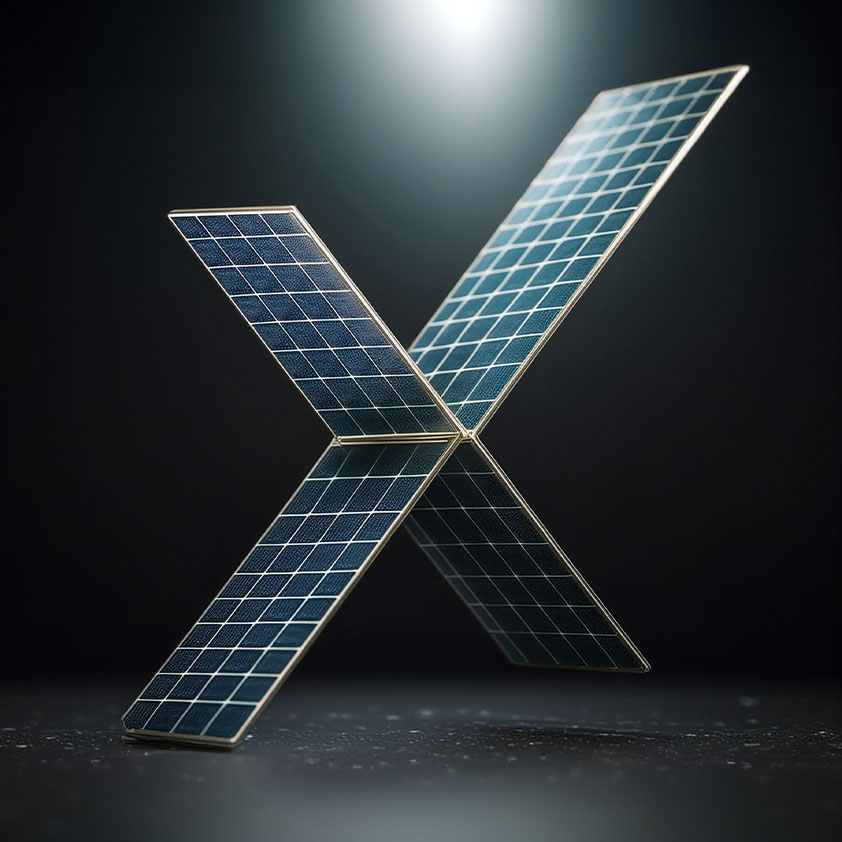 Solar panels in the shape of an X on a black background