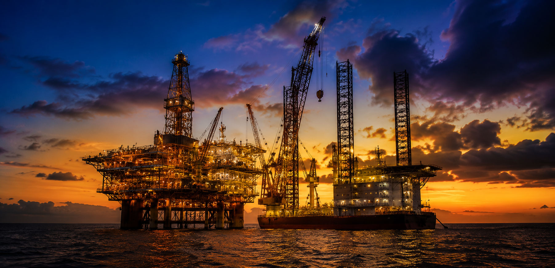 Industrial seascape at sunset