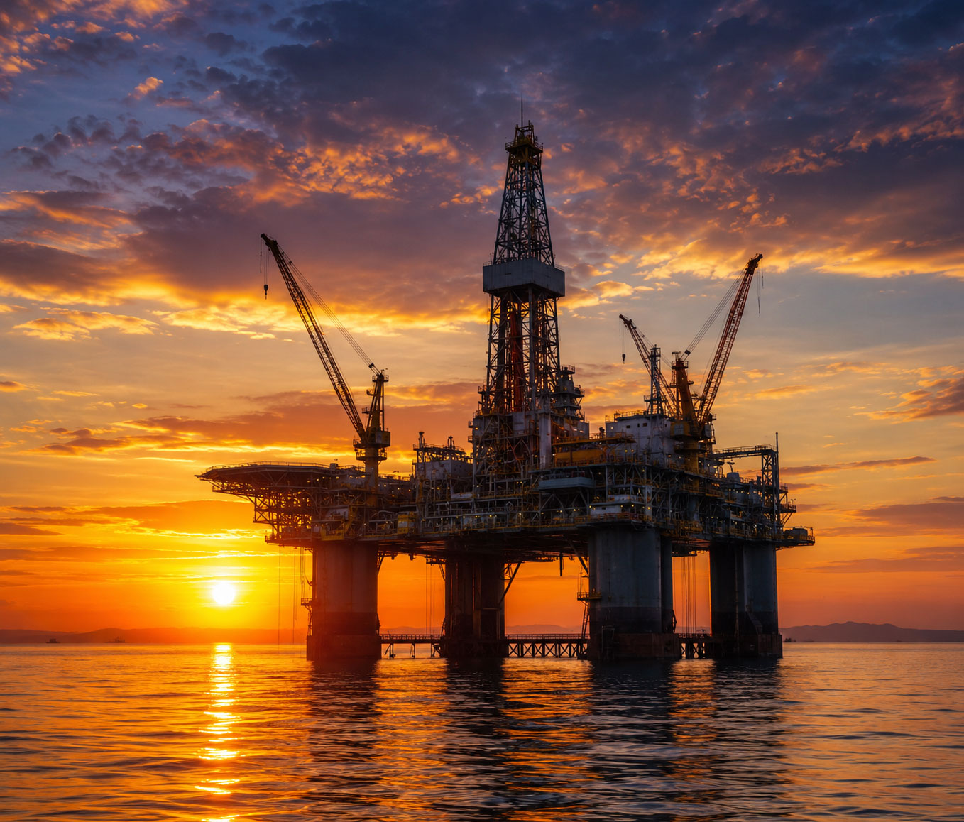 Offshore platform at sunset