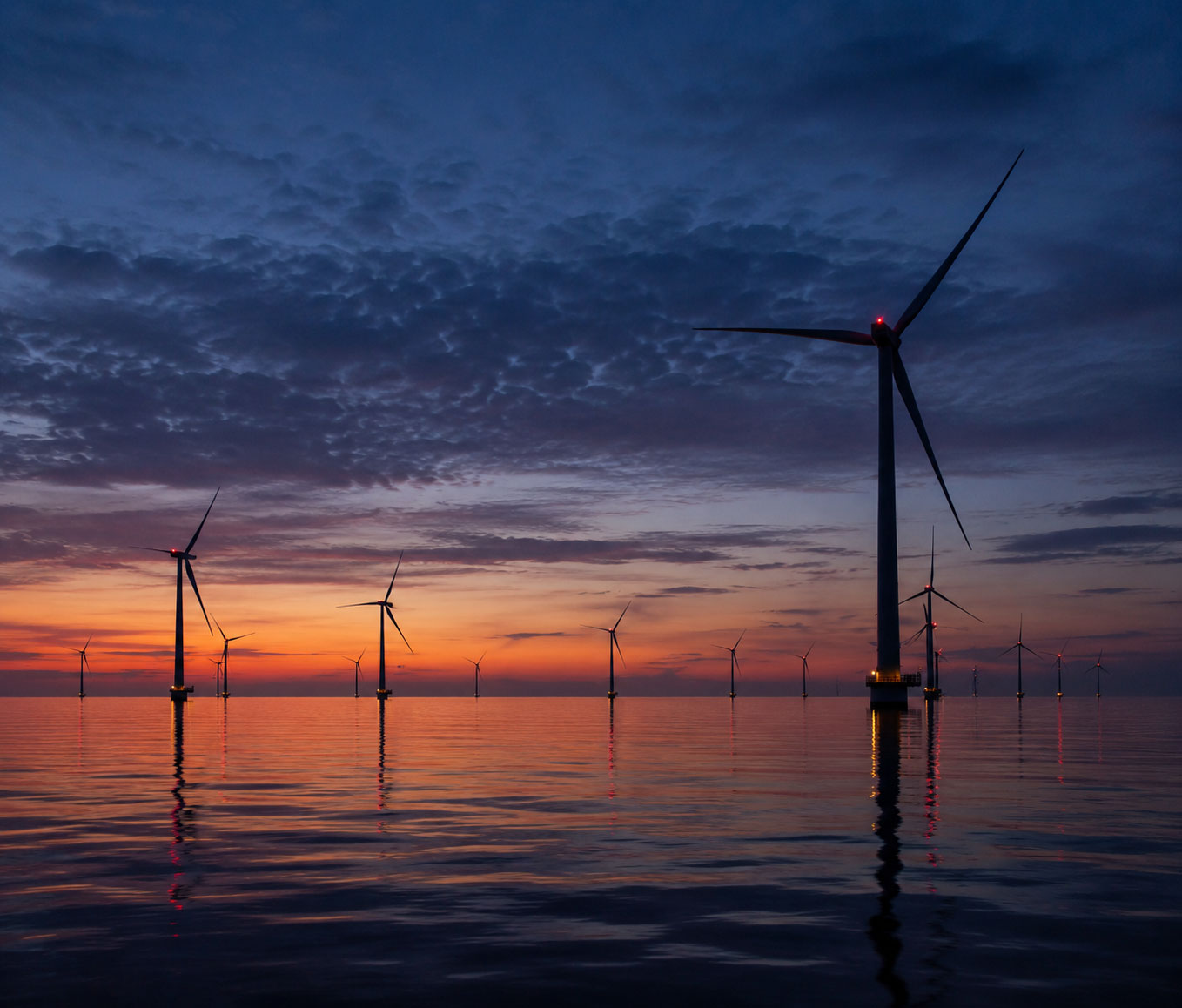 Offshore wind turbines at twilight