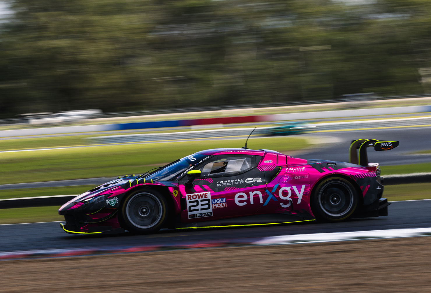 Ferrari 296 GT3 with Enxgy branding racing in GT World Challenge Australia